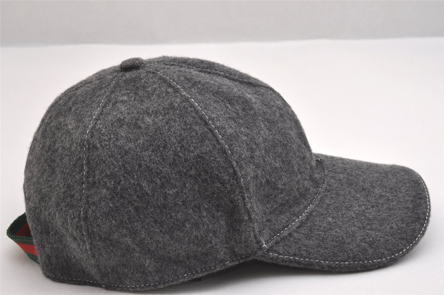 Authentic GUCCI Web Sherry Line Cap Wool Size L Gray 2460I