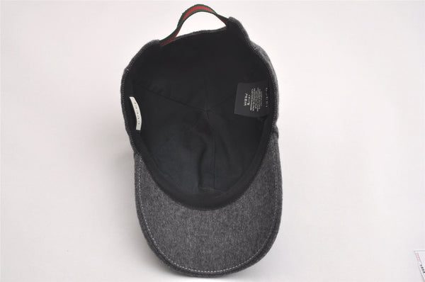 Authentic GUCCI Web Sherry Line Cap Wool Size L Gray 2460I