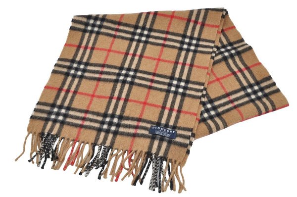 Authentic BURBERRY Nova Check Cashmere Winter Scarf Stole Beige 2463I