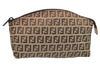 Authentic FENDI Zucchino Cosmetic Pouch Purse Canvas Leather Brown 2464I