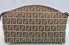 Authentic FENDI Zucchino Cosmetic Pouch Purse Canvas Leather Brown 2464I
