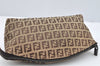 Authentic FENDI Zucchino Cosmetic Pouch Purse Canvas Leather Brown 2464I