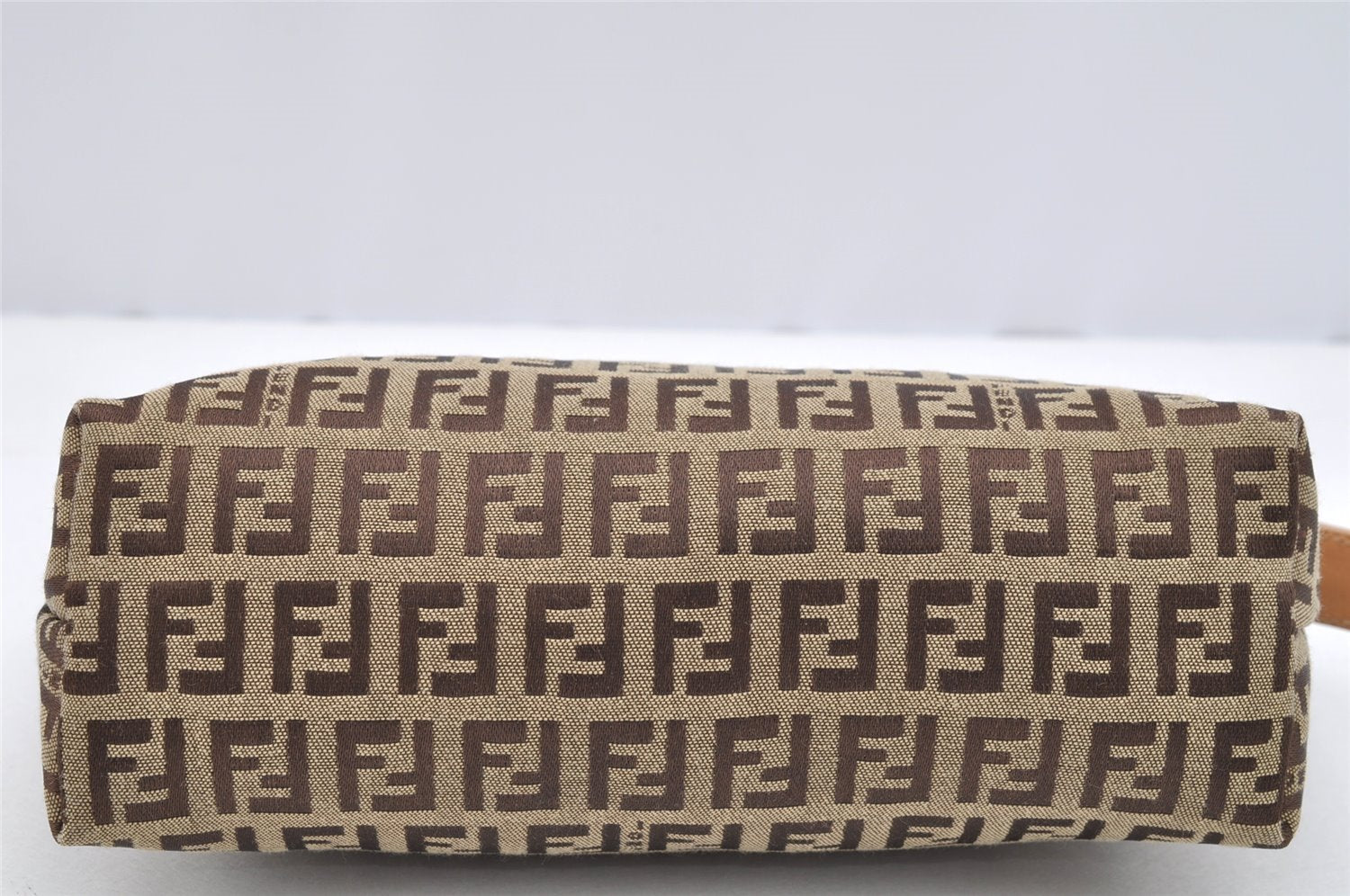 Authentic FENDI Zucchino Cosmetic Pouch Purse Canvas Leather Brown 2464I
