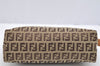 Authentic FENDI Zucchino Cosmetic Pouch Purse Canvas Leather Brown 2464I