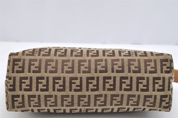 Authentic FENDI Zucchino Cosmetic Pouch Purse Canvas Leather Brown 2464I