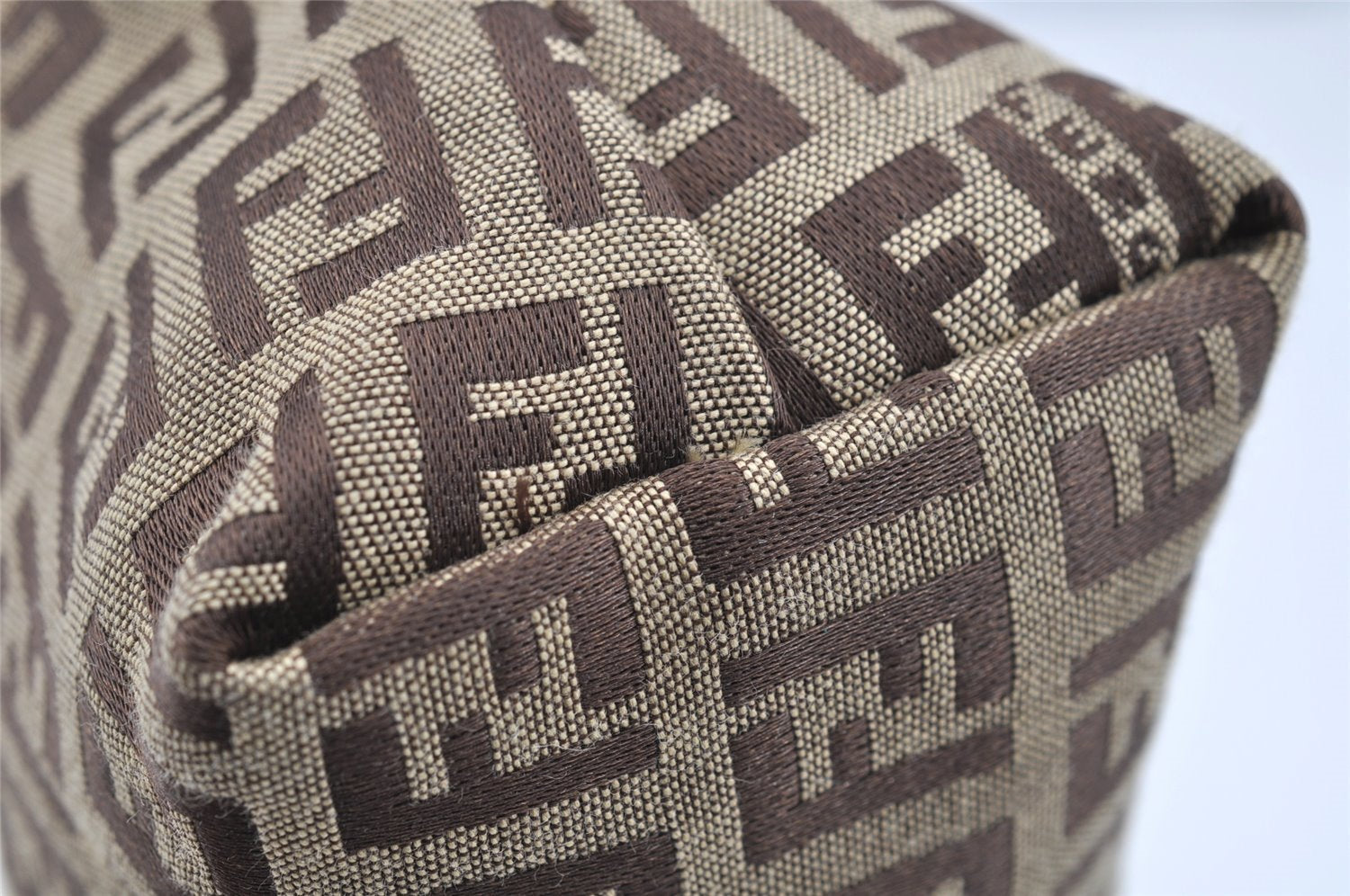 Authentic FENDI Zucchino Cosmetic Pouch Purse Canvas Leather Brown 2464I