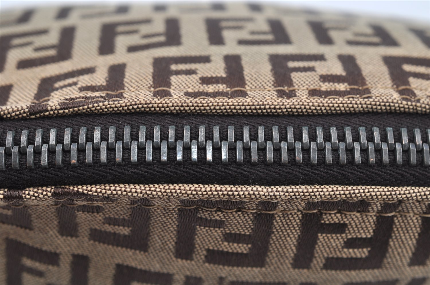 Authentic FENDI Zucchino Cosmetic Pouch Purse Canvas Leather Brown 2464I