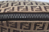 Authentic FENDI Zucchino Cosmetic Pouch Purse Canvas Leather Brown 2464I
