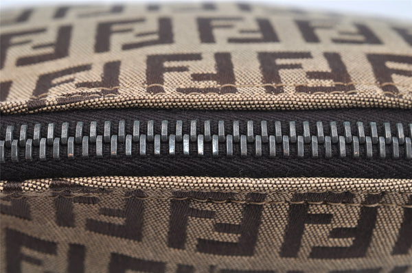 Authentic FENDI Zucchino Cosmetic Pouch Purse Canvas Leather Brown 2464I