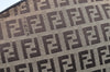 Authentic FENDI Zucchino Cosmetic Pouch Purse Canvas Leather Brown 2464I