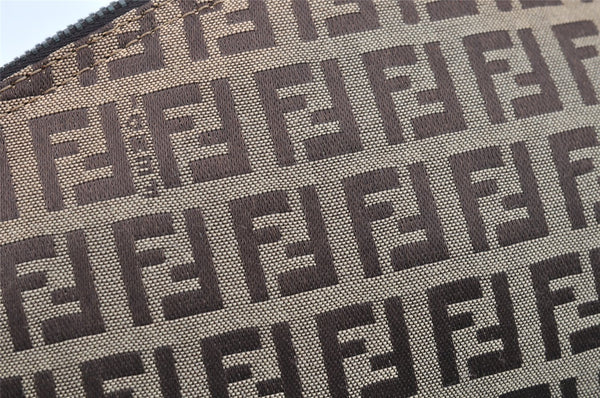 Authentic FENDI Zucchino Cosmetic Pouch Purse Canvas Leather Brown 2464I