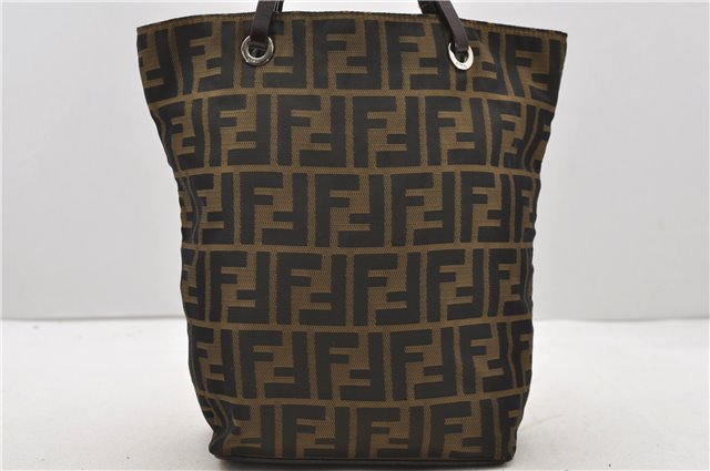 Authentic FENDI Zucca Shoulder Hand Bag Purse Nylon Leather Brown 2465D