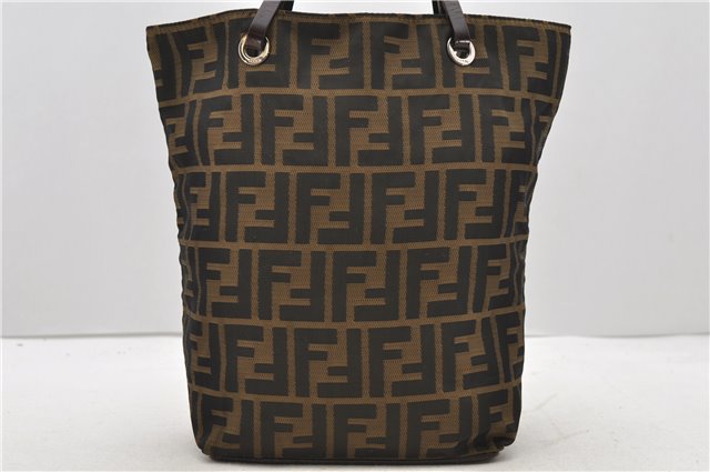 Authentic FENDI Zucca Shoulder Hand Bag Purse Nylon Leather Brown 2465D