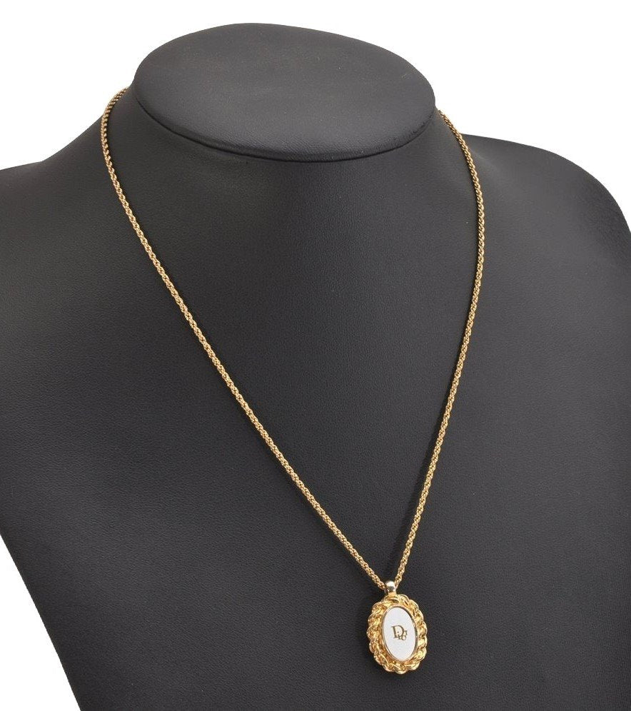 Authentic Christian Dior Gold Tone Chain Pendant Necklace CD 2465I