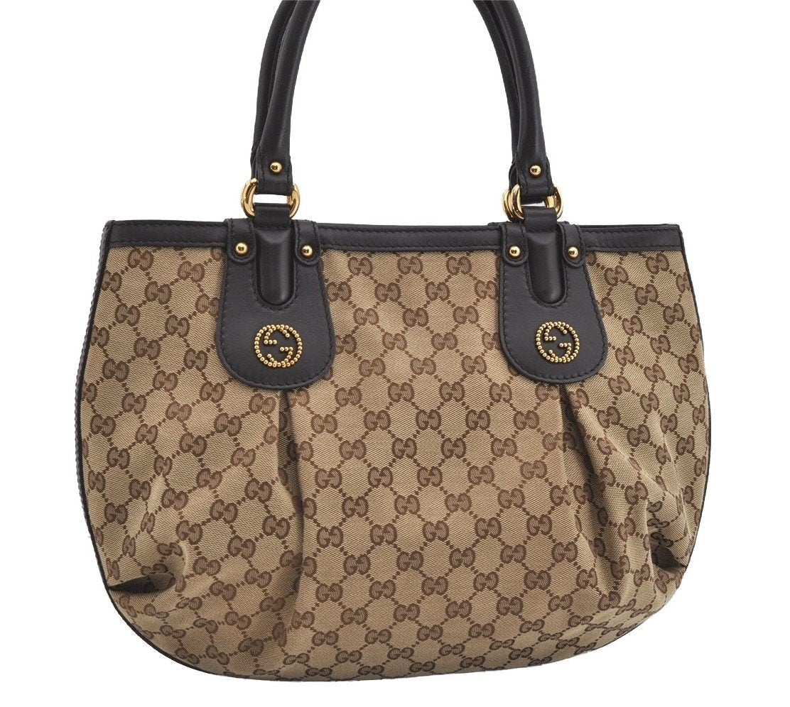 Authentic GUCCI Scarlett Tote Hand Bag GG Canvas Leather 269953 Brown 2466I