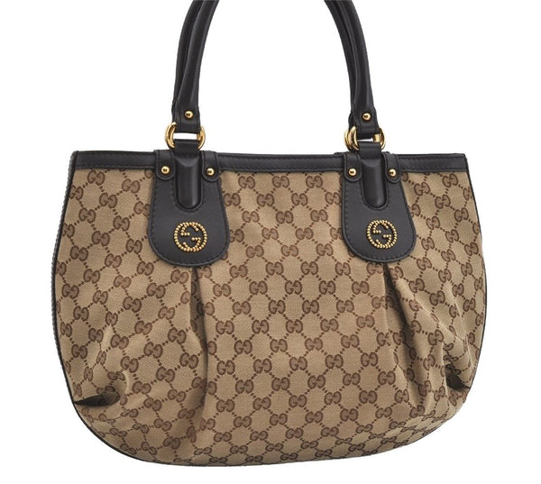 Authentic GUCCI Scarlett Tote Hand Bag GG Canvas Leather 269953 Brown 2466I