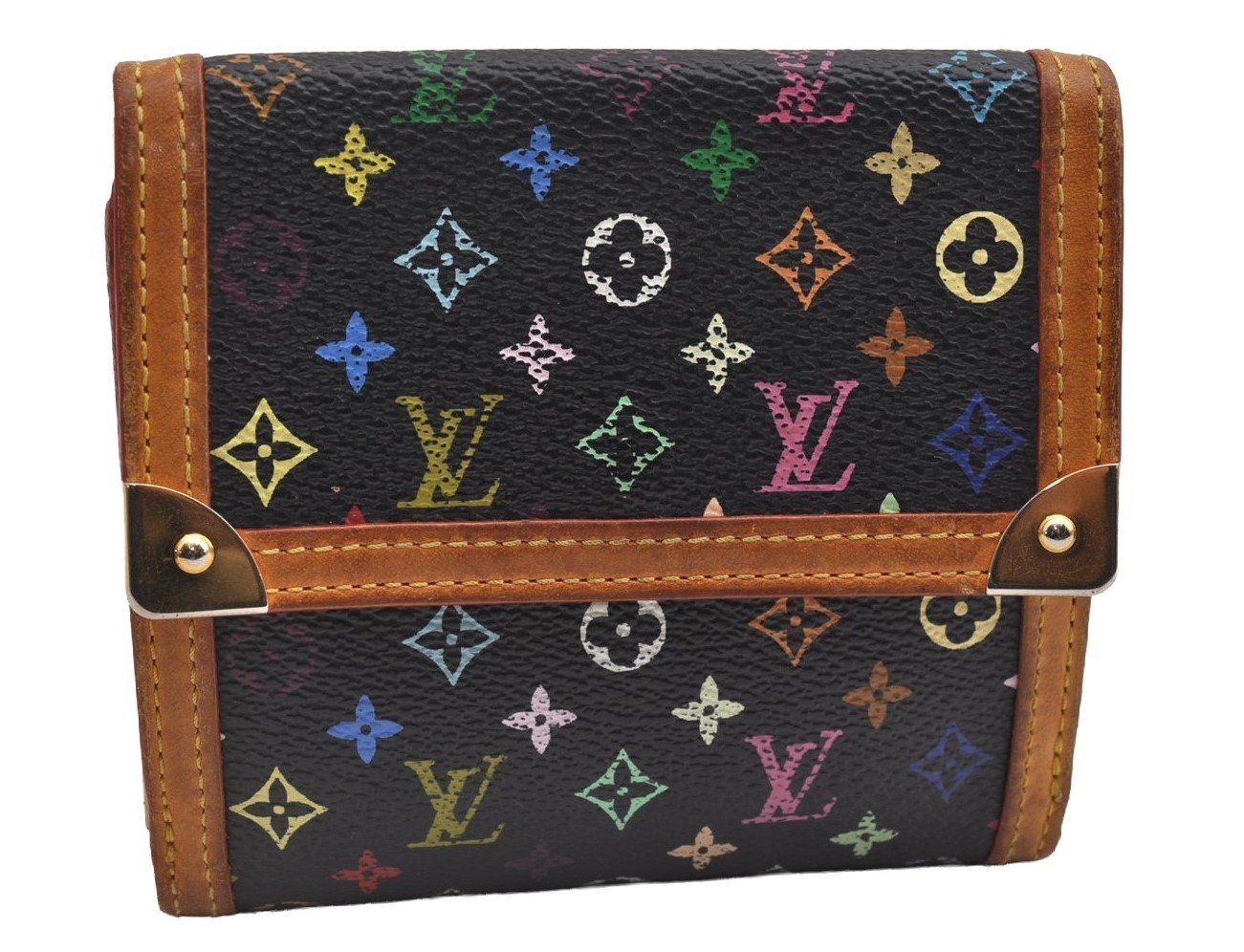 Louis Vuitton Monogram Multicolor Porte Monnaie Billet Carte Credit Black 2468I