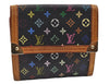 Louis Vuitton Monogram Multicolor Porte Monnaie Billet Carte Credit Black 2468I