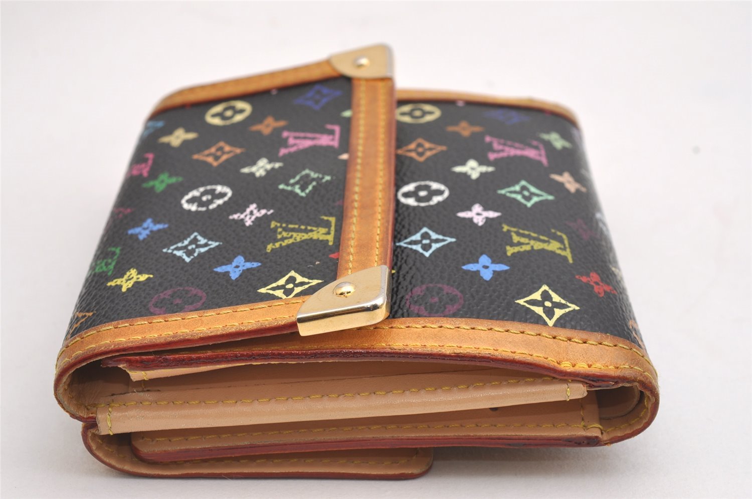 Louis Vuitton Monogram Multicolor Porte Monnaie Billet Carte Credit Black 2468I