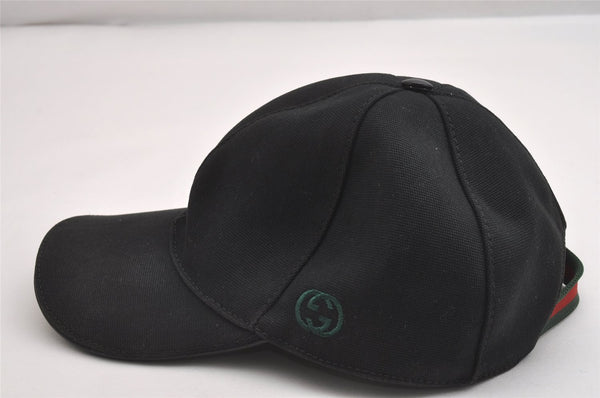 Authentic GUCCI Web Sherry Line Cap Canvas Size L Black 2470I