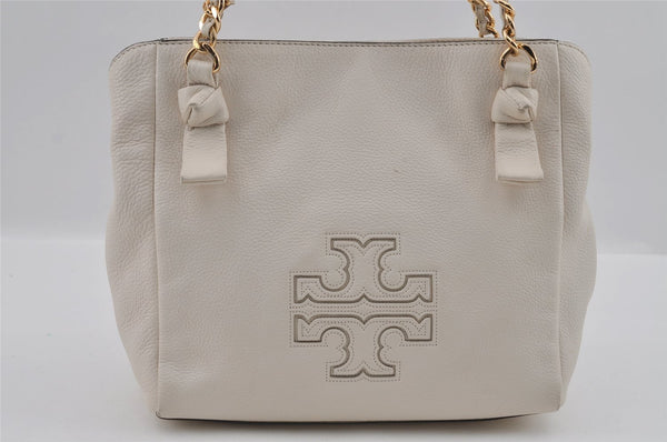 Authentic TORY BURCH Harper Leather Chain 2Way Shoulder Hand Bag White 2471I