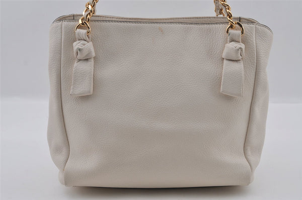 Authentic TORY BURCH Harper Leather Chain 2Way Shoulder Hand Bag White 2471I