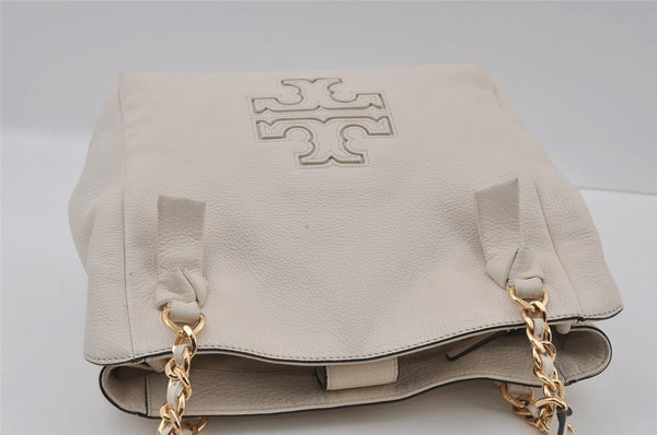 Authentic TORY BURCH Harper Leather Chain 2Way Shoulder Hand Bag White 2471I