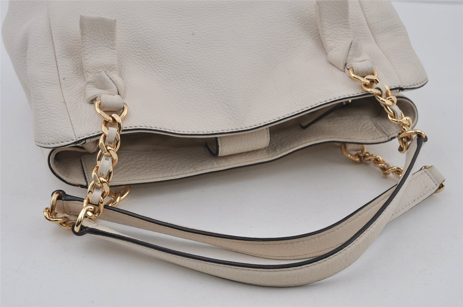 Authentic TORY BURCH Harper Leather Chain 2Way Shoulder Hand Bag White 2471I