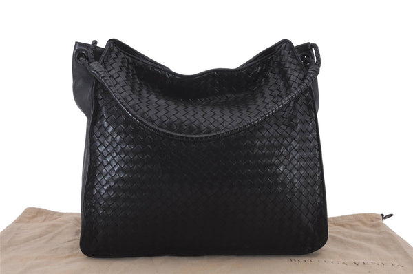 Authentic BOTTEGA VENETA Intrecciato Leather Shoulder Bag Black 2475D