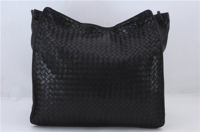 Authentic BOTTEGA VENETA Intrecciato Leather Shoulder Bag Black 2475D