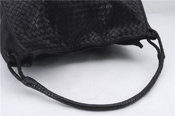 Authentic BOTTEGA VENETA Intrecciato Leather Shoulder Bag Black 2475D