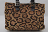Authentic FENDI Leopard Pattern Hand Tote Bag Unborn Calf Leather Brown 2477I