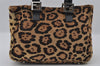 Authentic FENDI Leopard Pattern Hand Tote Bag Unborn Calf Leather Brown 2477I