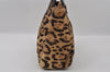 Authentic FENDI Leopard Pattern Hand Tote Bag Unborn Calf Leather Brown 2477I