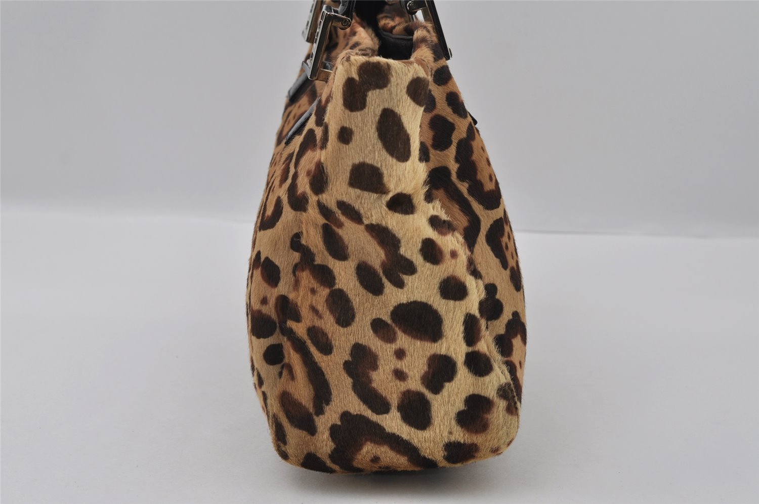 Authentic FENDI Leopard Pattern Hand Tote Bag Unborn Calf Leather Brown 2477I