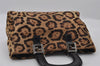Authentic FENDI Leopard Pattern Hand Tote Bag Unborn Calf Leather Brown 2477I