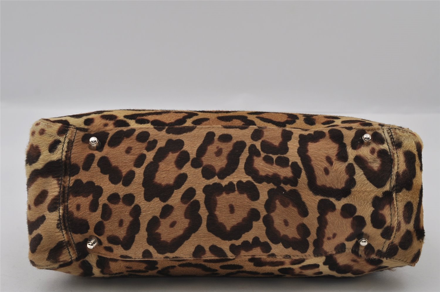 Authentic FENDI Leopard Pattern Hand Tote Bag Unborn Calf Leather Brown 2477I