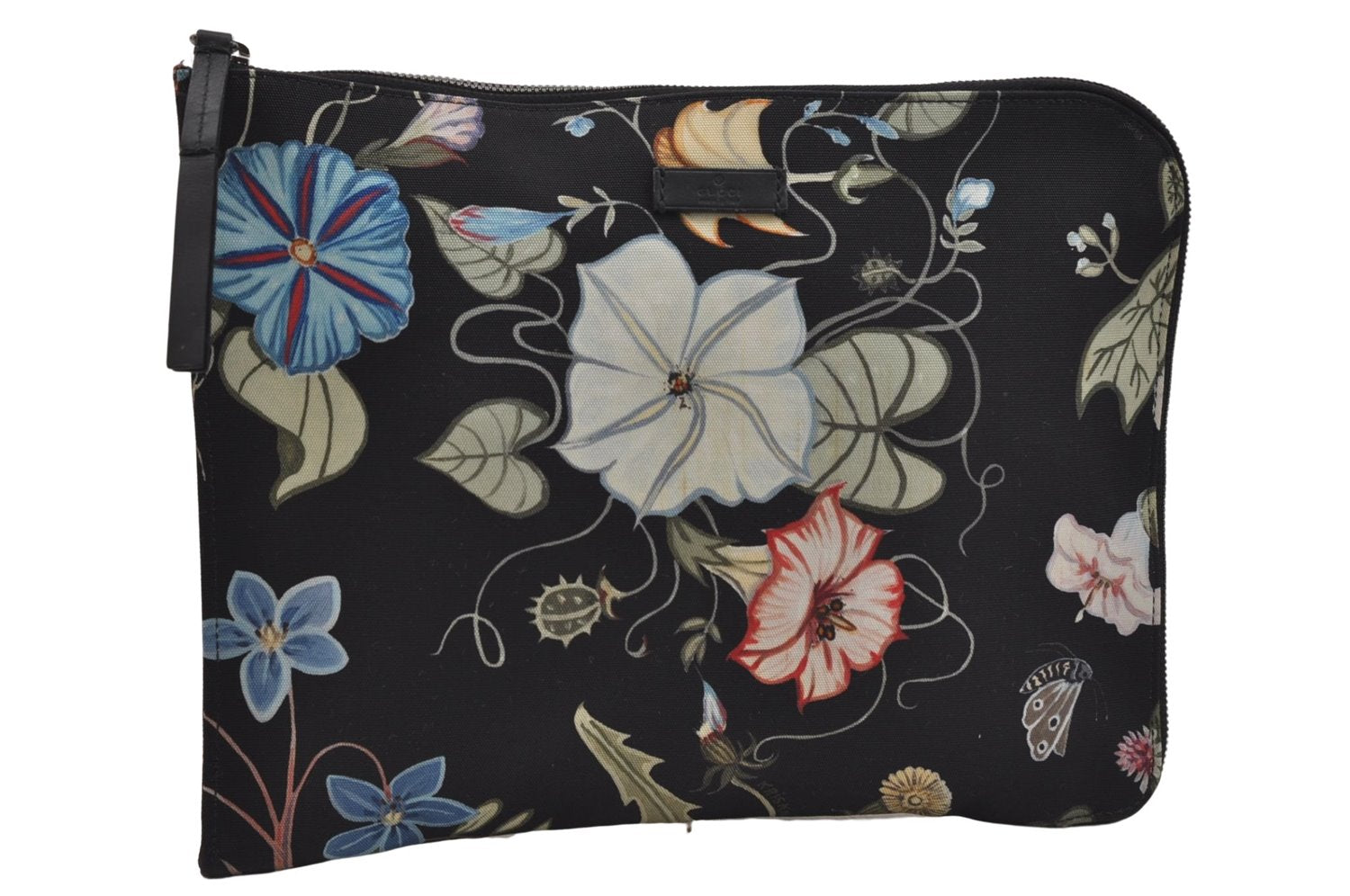 Authentic GUCCI Chris Knight Flora Clutch Hand Bag Nylon Leather Black 2478E