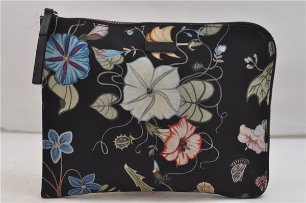 Authentic GUCCI Chris Knight Flora Clutch Hand Bag Nylon Leather Black 2478E