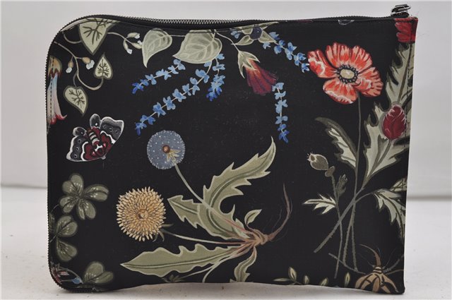 Authentic GUCCI Chris Knight Flora Clutch Hand Bag Nylon Leather Black 2478E