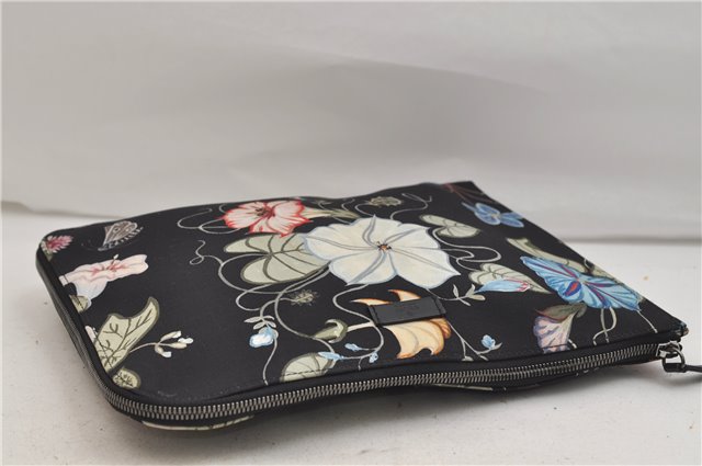 Authentic GUCCI Chris Knight Flora Clutch Hand Bag Nylon Leather Black 2478E