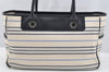 Authentic BURBERRY Vintage Canvas Leather Hand Tote Bag White Navy 2478I