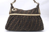 Authentic FENDI Zucca Shoulder Hand Bag Purse Canvas Leather Brown Gold 2481E