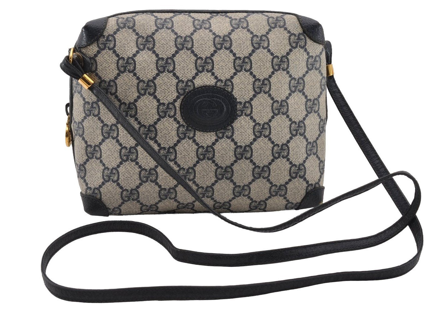 Authentic GUCCI Shoulder Cross Body Bag GG PVC Leather Navy Blue Junk 2488I