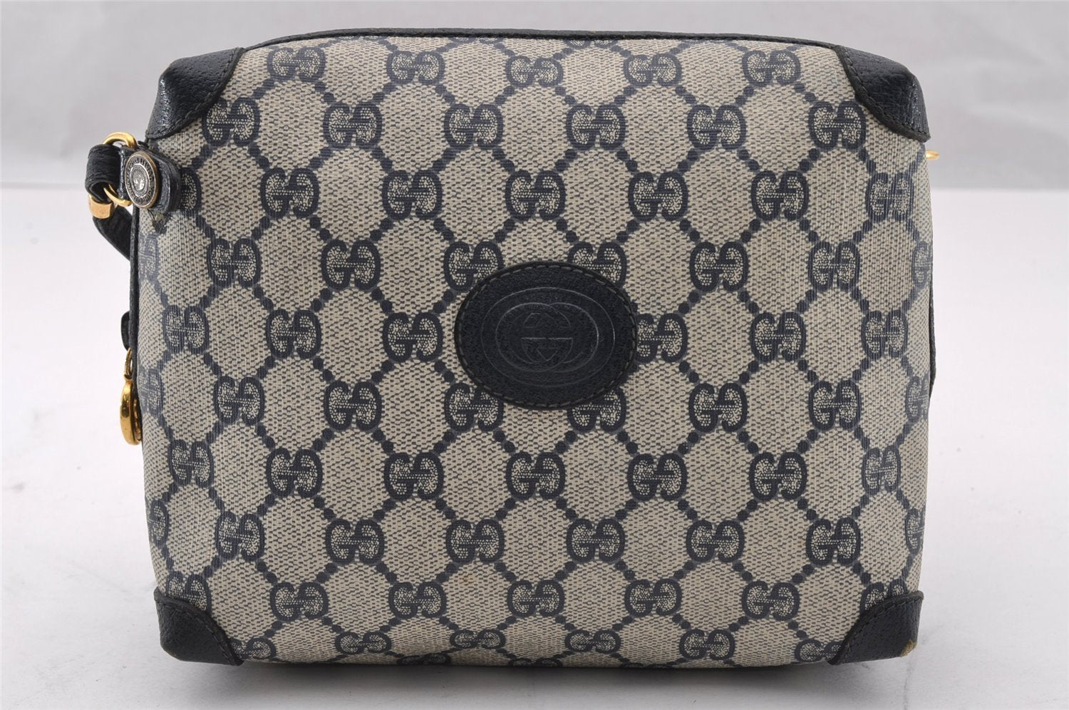 Authentic GUCCI Shoulder Cross Body Bag GG PVC Leather Navy Blue Junk 2488I