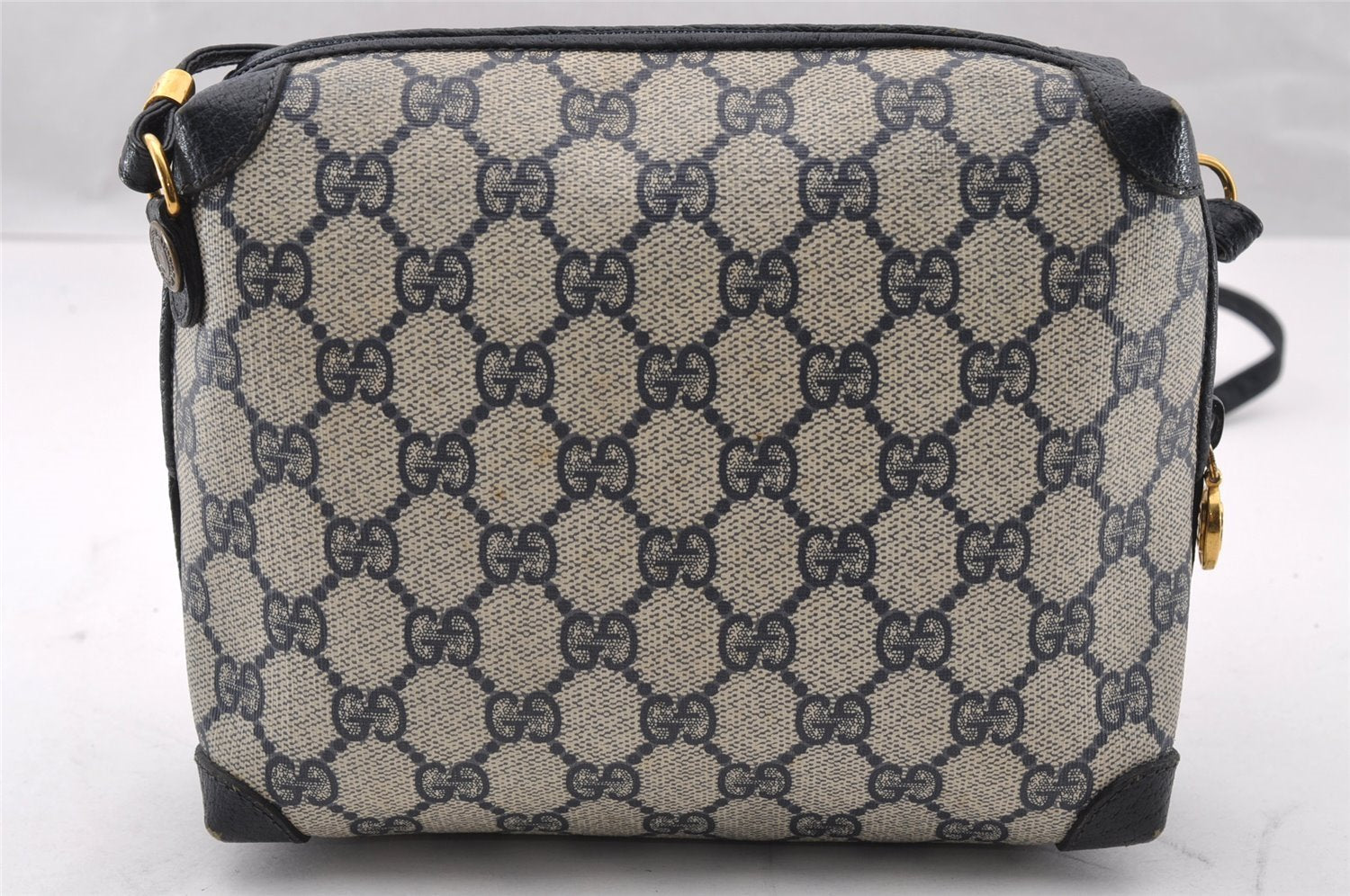 Authentic GUCCI Shoulder Cross Body Bag GG PVC Leather Navy Blue Junk 2488I