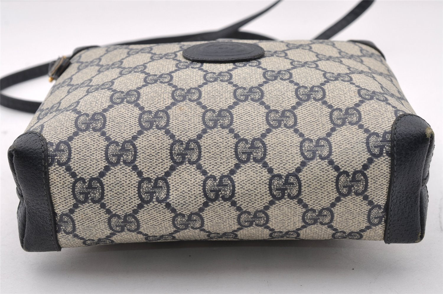 Authentic GUCCI Shoulder Cross Body Bag GG PVC Leather Navy Blue Junk 2488I