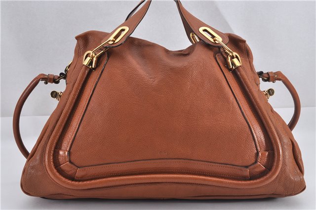 Authentic Chloe Paraty 2Way Shoulder Hand Bag Leather Brown 2489F