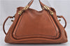 Authentic Chloe Paraty 2Way Shoulder Hand Bag Leather Brown 2489F