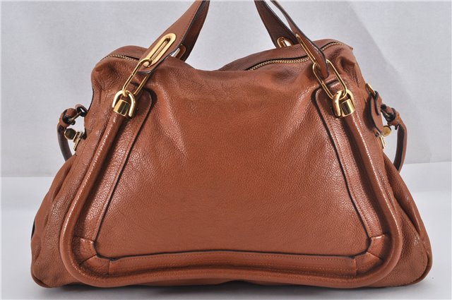 Authentic Chloe Paraty 2Way Shoulder Hand Bag Leather Brown 2489F